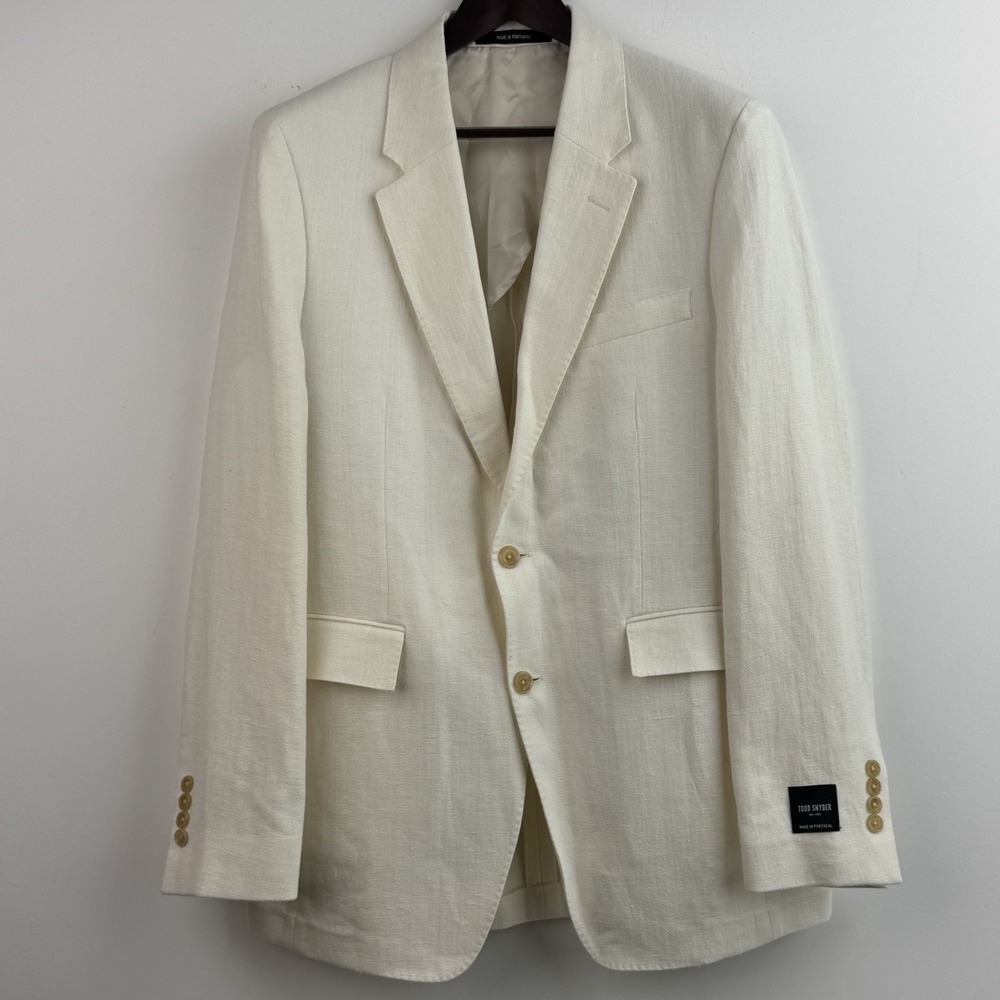 Todd Snyder Linen Sutton Blazer Mens 40L White Herringbone Beach Wedding NWT